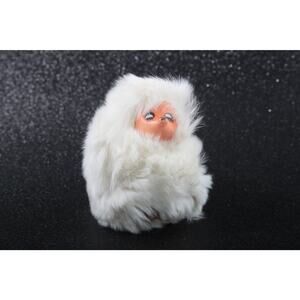 White Furry Hedgehog Vintage Toy Soft Hair Plastic Head Cute Fluffy Round Animal